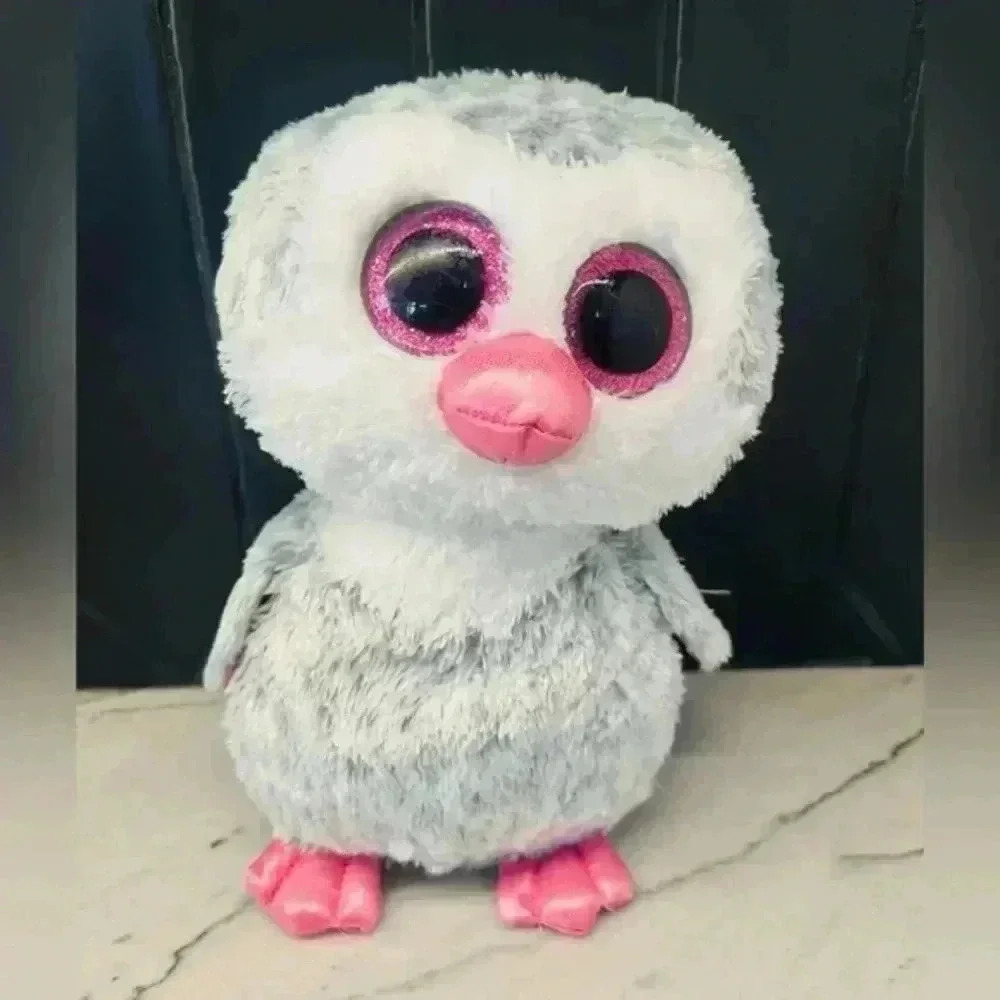 TY Beanie Boo Olive Penguin Plush Toy Medium 9in Glitter Eyes Cute Soft Plush